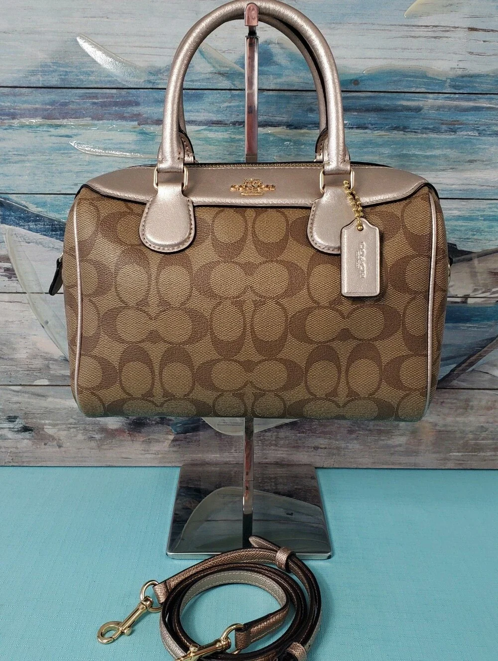 COACH MINI BENNETT SATCHEL IN SIGNATURE CANVAS KHAKI/ROSE GOLD